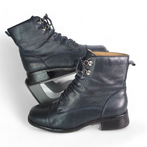 Maine Woods Spirit Vintage Lace-up Roper Style Boots Dark Navy Women's 6.5M - Picture 1 of 11